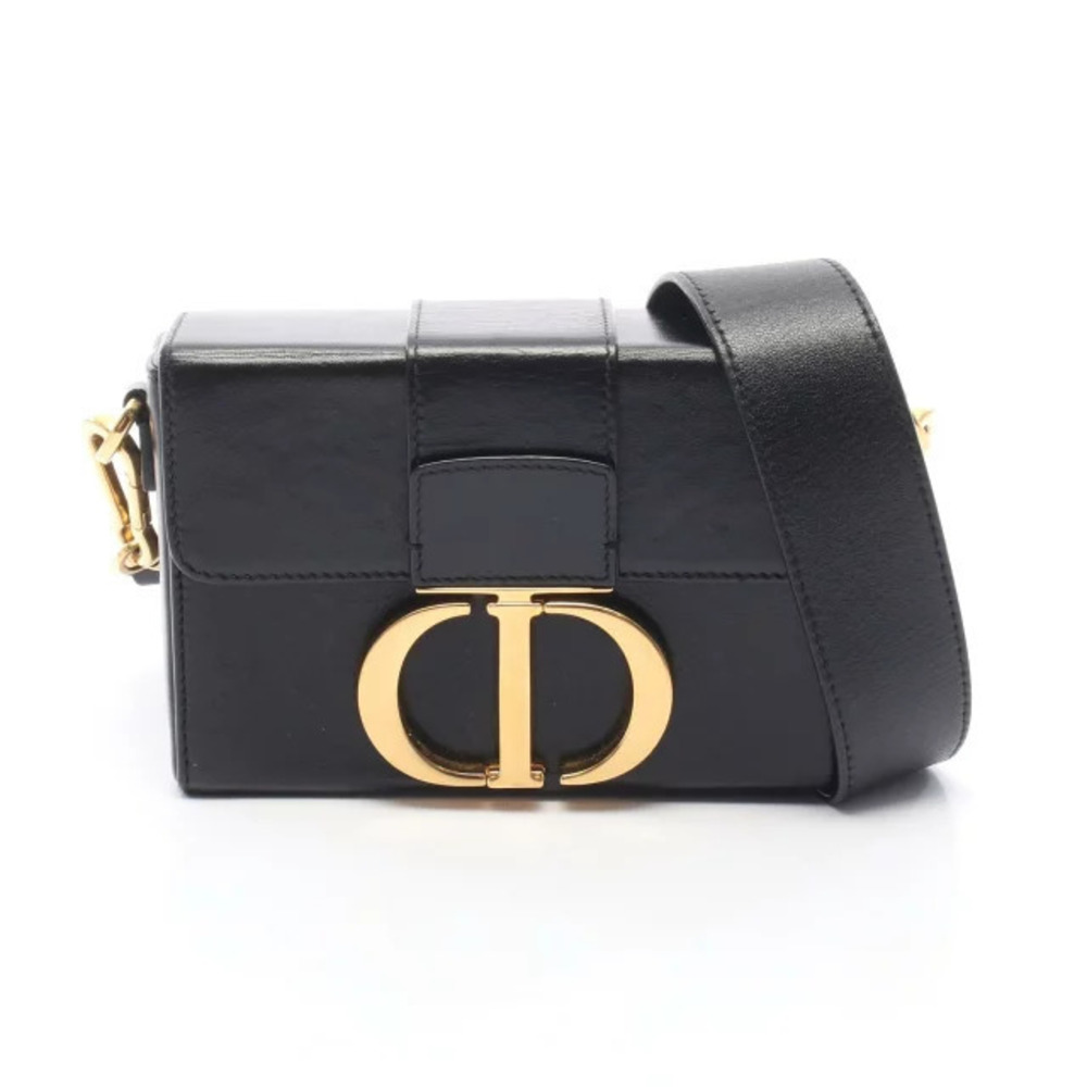 Christian Dior Montaigne Shoulder Bag Leather Black